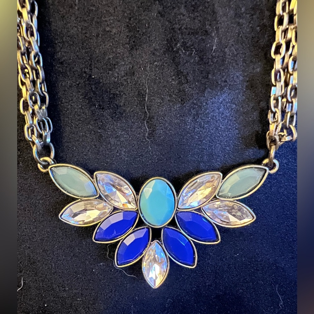 Mint, blue, and rhinestone necklace